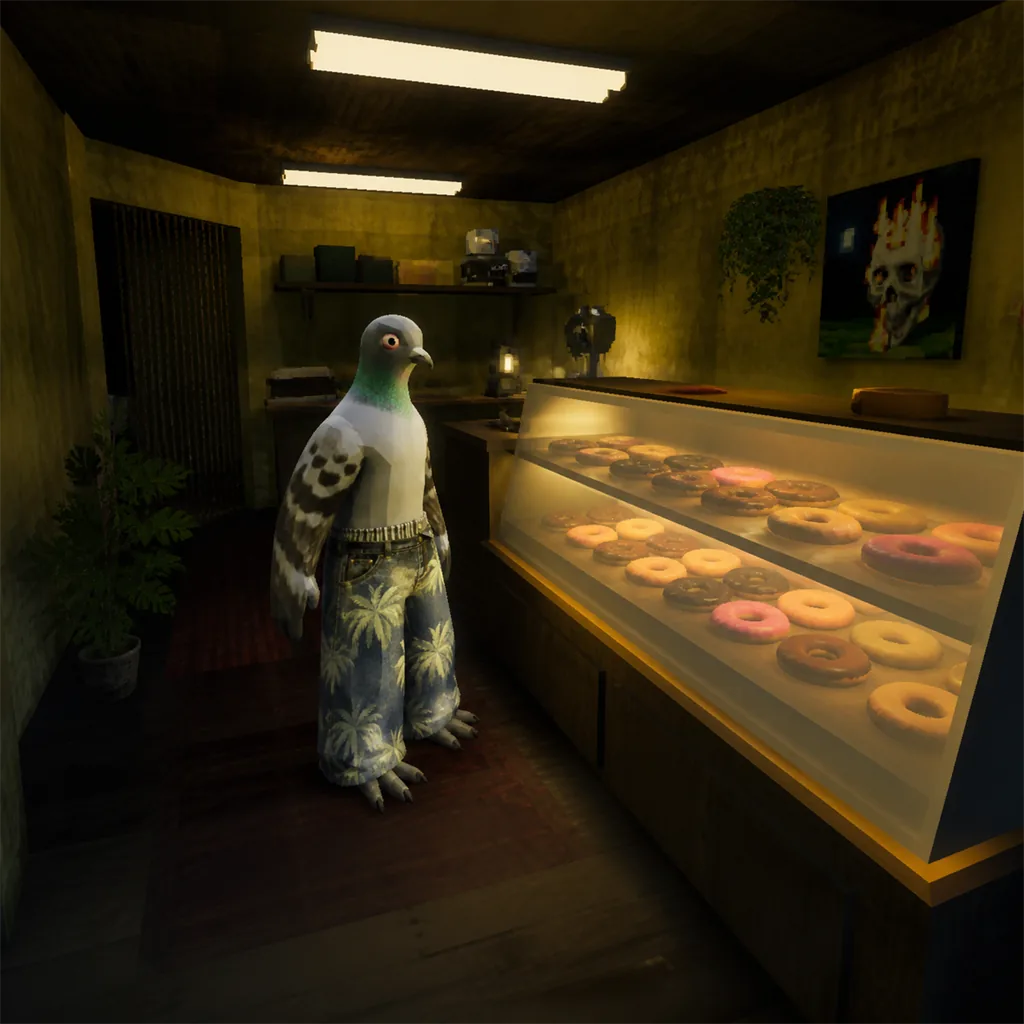 pigin at the donut case