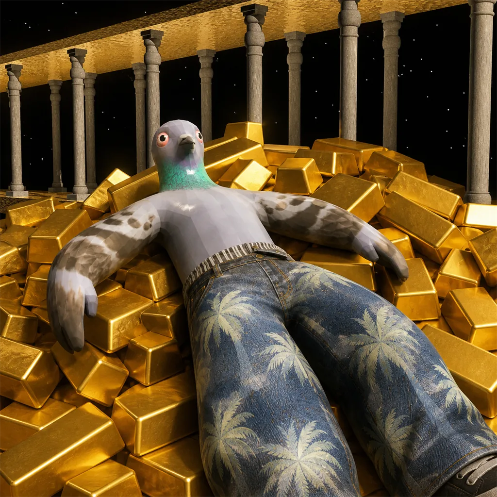 pigin on a pile of gold