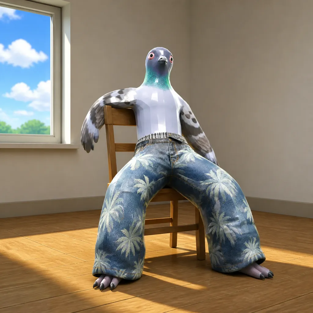 pigin slouched on a kitchen chair