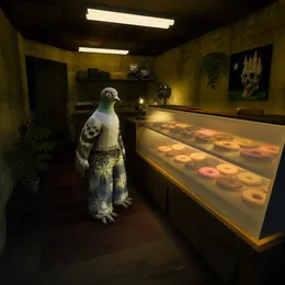 pigin at the donut case