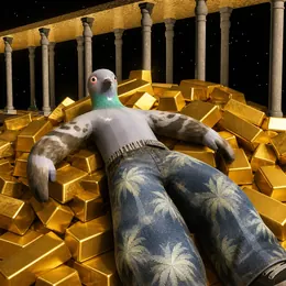 pigin on a pile of gold