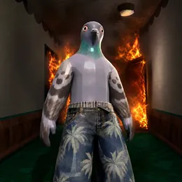 pigin in a burning corridor