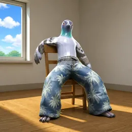 pigin slouched on a kitchen chair